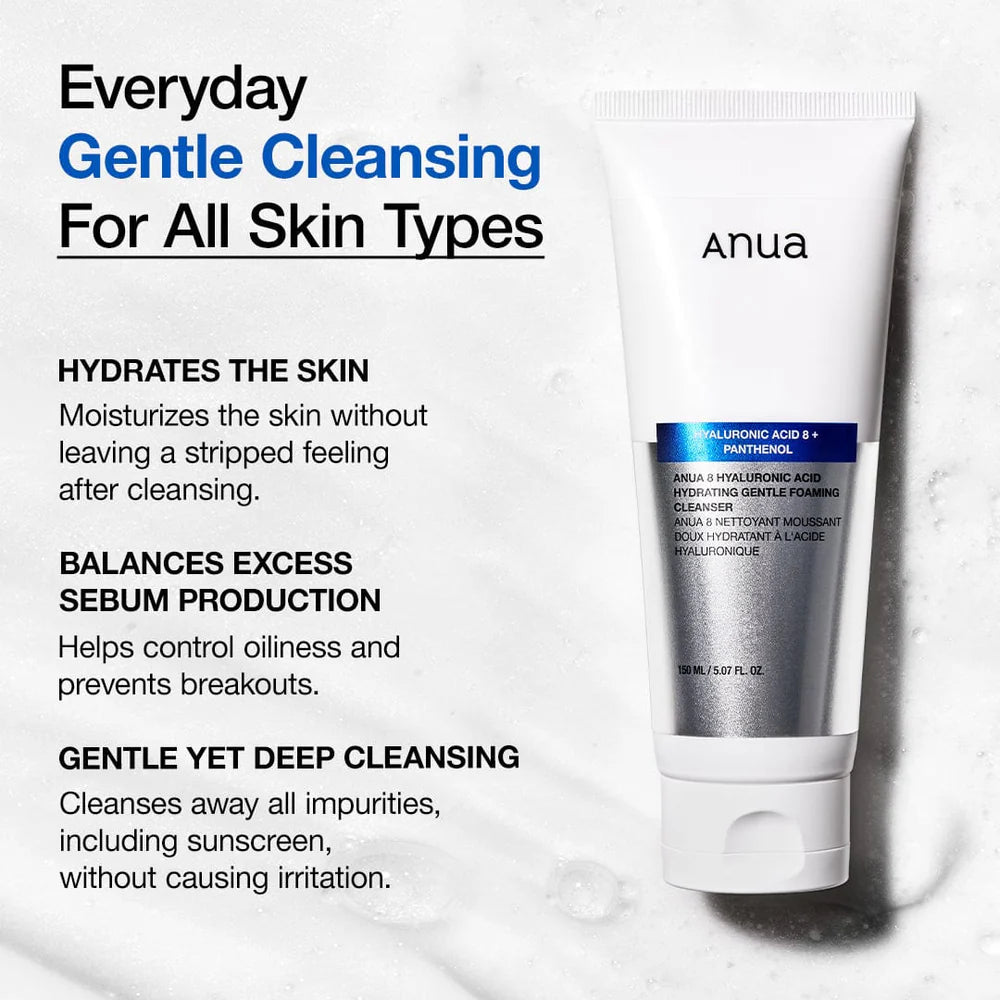 ANUA 8 HYALURONIC ACID HYDRATING GENTLE FOAMING CLEANSER - 150ml - Yuna