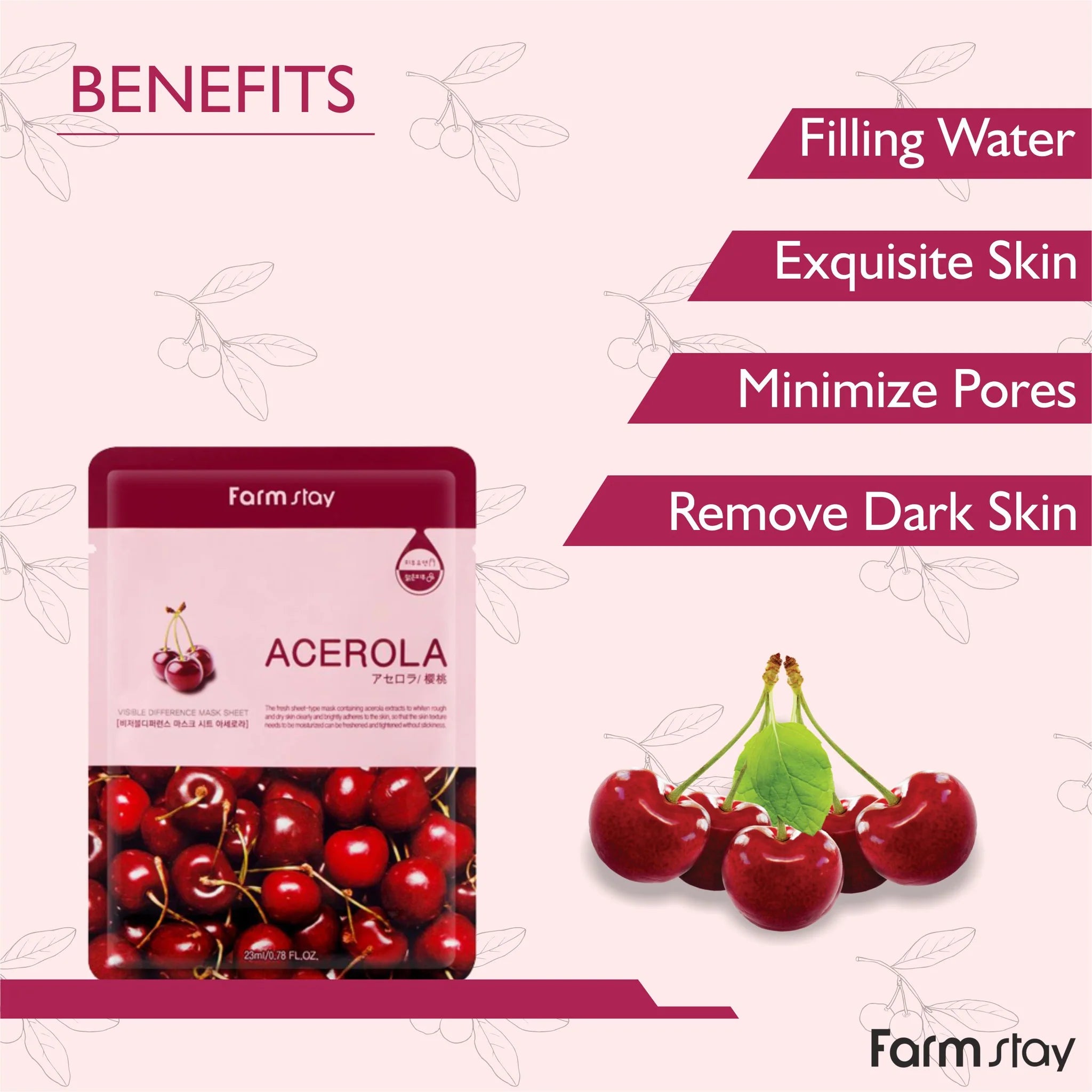 FARMSTAY VISIBLE DIFFERENCE MASK SHEET ACEROLA - 1ea - Yuna